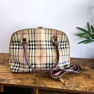 Burberry Beige Nova Check Leather Trim Shoulder Bag